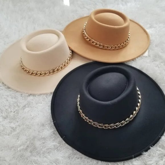 WIde BRIM FASHION HAT W/ CHAIN ACCENT ivory - Picture 9 of 9